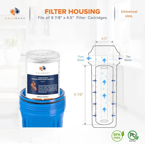 Miniatura 2 de Aquaboon Filtro de Agua de 5 Micras 10 x 4.5 Pulg - Filtro de Agua Enrollado en Hilo para Sistema de Toda la Casa - Compatible con 84637, WPX5BB97P