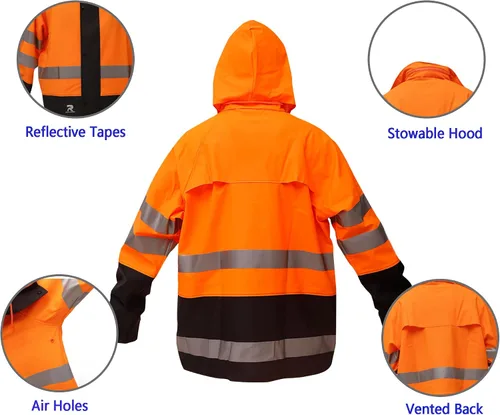 Miniatura 3 de RainRider Trajes de lluvia impermeables para hombres y mujeres, chaqueta reflectante de alta visibilidad, pantalones con peto, 3 piezas, ropa