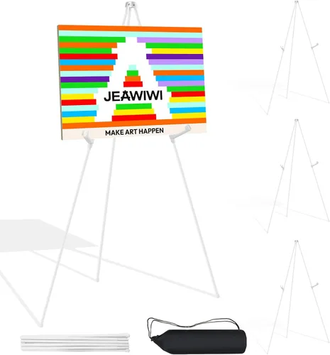 Miniatura 11 de JEAWIWI Caballete negro de 3 piezas para soporte de letrero de boda, caballete de arte ligero ajustable de 66 pulgadas para exhibición, letrero