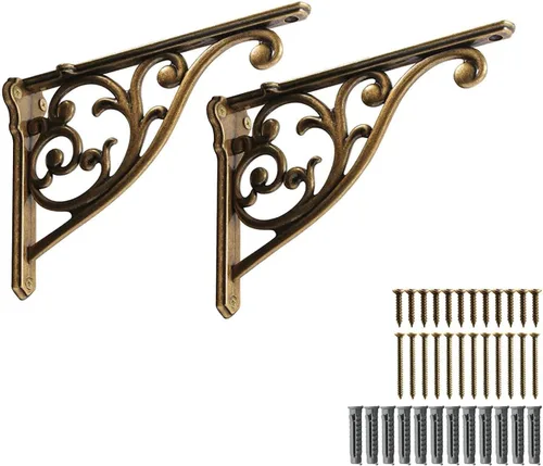 Miniatura 22 de Soportes de estante de 4 pulgadas, paquete de 4 soportes de pared de latón antiguo de alta resistencia, estantes decorativos de cocina victoriana