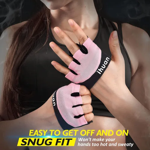 Miniatura 2 de ihuan Nuevos guantes de entrenamiento de gimnasio para levantamiento de pesas para hombres y mujeres, ideales para levantamiento de pesas, Rosa