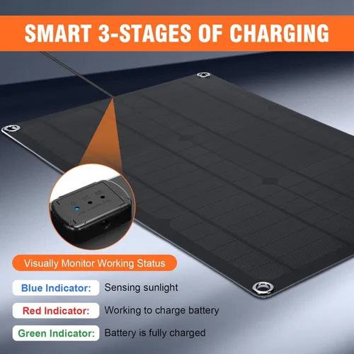 Miniatura 3 de Cargador de batería de panel solar de 20 W 12 V, kit de alimentación de panel solar de 12 V con cables de conversión SAE para automóvil, RV, barco