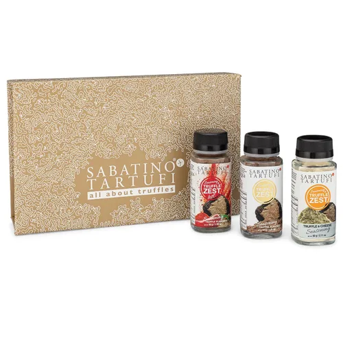 Sabatino Tartufi Trío de ralladura de trufa, el polvo de trufa gourmet multiusos original, juego de regalo de condimento de trufa gourmet