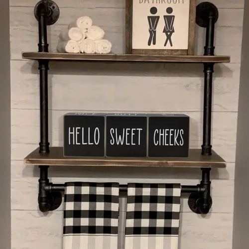 Miniatura 4 de Decoración de baño negra de granja, letrero de 4 lados – Nice Butt&Get Naked & Hello Sweet Cheeks&Wash Your Hands de madera, rústica, linda
