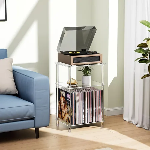 Miniatura 6 de Soporte para tocadiscos de acrílico transparente con almacenamiento de vinilo, 15.75 pulgadas de largo x 11.81 pulgadas de ancho x 24.5 pulgadas