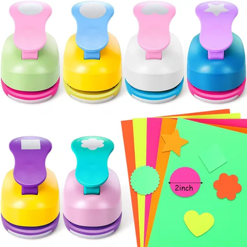 Miniatura 9 de CHENGU 16 perforadores de papel para manualidades, perforadores para álbumes de recortes con papel adhesivo para manualidades, redondos, estrellas