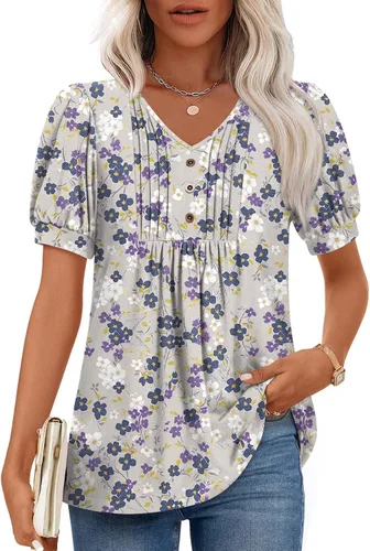 Miniatura 16 de Findsweet Blusas de túnica de verano para mujer, tops casuales y elegantes, manga corta, M-3XL