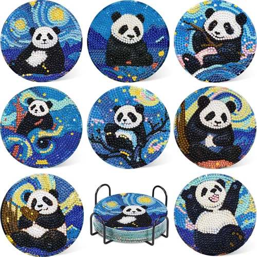 Miniatura 31 de Leatrice 6 piezas de posavasos de arte de diamante pequeños kits de pintura de diamante para adultos con puntos de diamante redondos, taladro