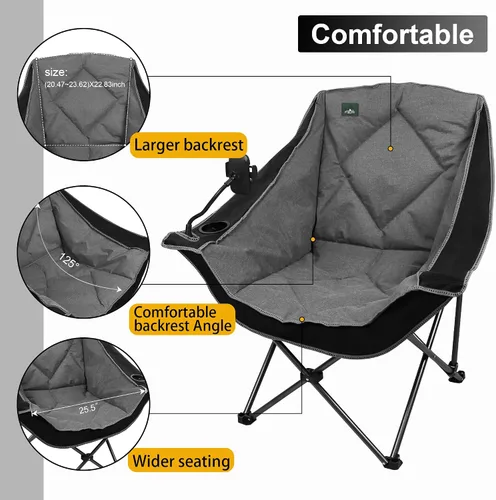 Miniatura 5 de Northroad Silla de camping plegable de gran tamaño, silla de césped acolchada para exteriores con soporte para tazas, bolsa de transporte