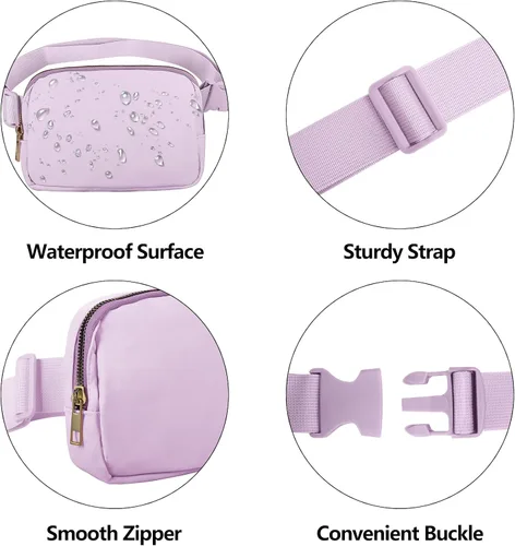 Miniatura 4 de VOROLO Riñonera para mujeres y hombres, bolsa cruzada, bolsa de cinturón con correa ajustable, Púrpura claro, Talla única