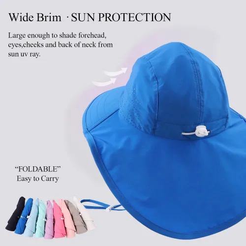 Miniatura 67 de Sombrero de verano para niños pequeños con solapa para el cuello, impermeable, sombrero de natación para niños, protección UV, sombrero de playa