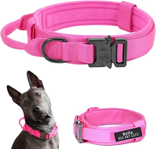 Miniatura 10 de Collar táctico militar personalizado para perro con asa, etiquetas de nombre de mascotas personalizadas para perros medianos y grandes para Negro