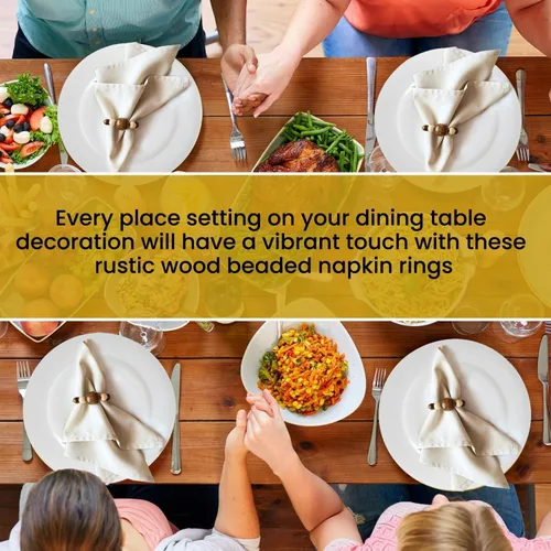 Miniatura 7 de Juego de 6 servilleteros modernos con cuentas de madera Servilleteros de cena para vacaciones y Navidad, fiesta de cumpleaños y decoración de boda