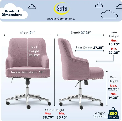 Miniatura 3 de Serta Style Leighton - Silla de oficina en casa, tela de sarga lila fresca Recolección Gris