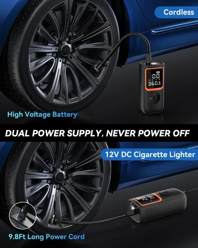 Miniatura 4 de KOLTGOO Compresor de aire portátil para inflado de neumáticos, bomba de aire inalámbrica de 150 PSI para neumáticos de automóvil con manómetro y luz