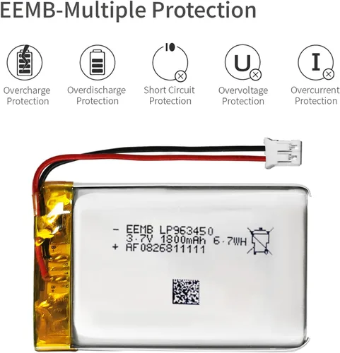 Miniatura 5 de EEMB Paquete de 4 baterías de polímero de litio de 3.7 V 1800 mAh 963450 Lipo con conector JST de cable para altavoz y dispositivo inalámbrico