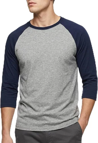 Miniatura 29 de Camiseta de béisbol raglán para hombre, de algodón, dos tonos, casual, atlética