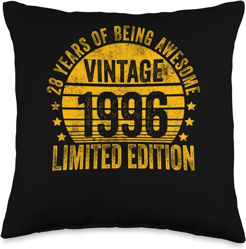 Retro 28th Birthday Gifts Men Women 28 Year Old Vintage 1996 Limited Edition Bday Throw Pillow, 16x16, Multicolor