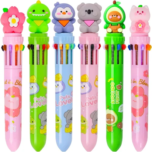 Miniatura 12 de Heliar Bolígrafo multicolor de 0.028 in, bolígrafos de colores 10 en 1, bolígrafos retráctiles de animales para oficina, suministros escolares