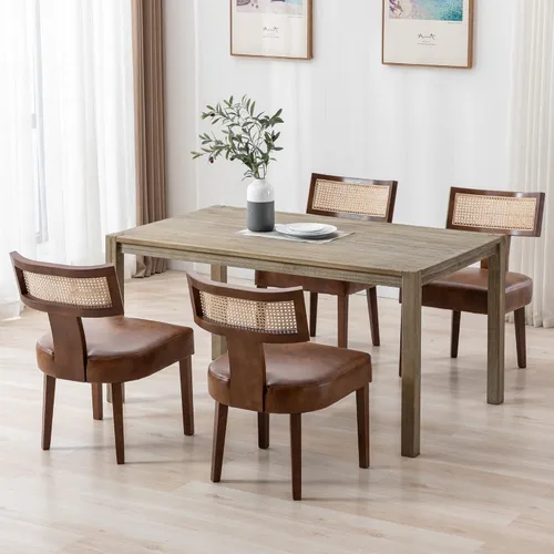 Miniatura 19 de BESTANO Juego de 2 sillas de comedor de ratán, modernas sillas de comedor de madera negra de mediados de siglo, sillas de comedor tapizadas de tela