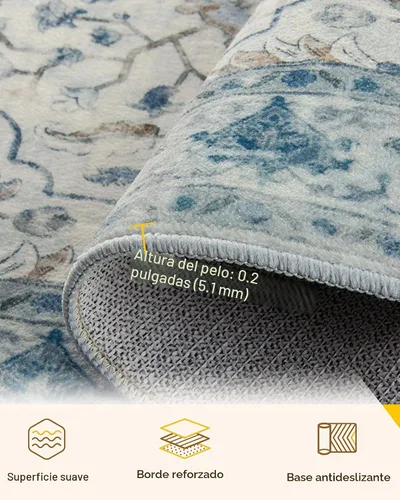 Miniatura 5 de RELEANY Alfombras de 5 x 7 pies lavables antideslizantes, alfombra floral vintage con patrón de impresión envejecida y medallón, para sala de estar