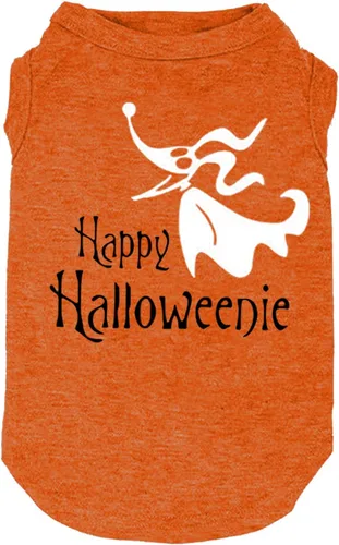 Miniatura 2 de Camiseta divertida de calabaza con bonito perro fantasma y hueso impreso - Pequeña a XXS, Negra - Regalo de otoño