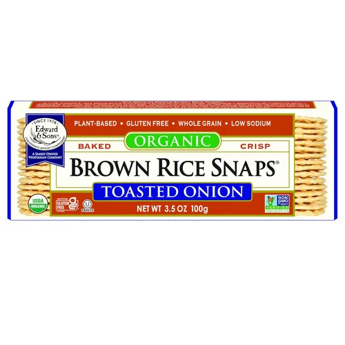 Edward & Sons Snaps de arroz integral de cebolla tostada orgánica, horneado al horno, grano entero, sin gluten, bajo en sodio, bajo en grasa,