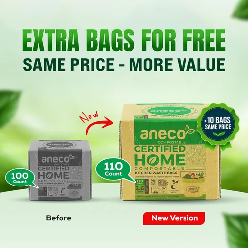 Miniatura 2 de (Incluye 10 bolsas adicionales) ANECO - Bolsas de basura 100% compostables de 2.6 galones, bolsas de compost pequeñas de cocina extra gruesas