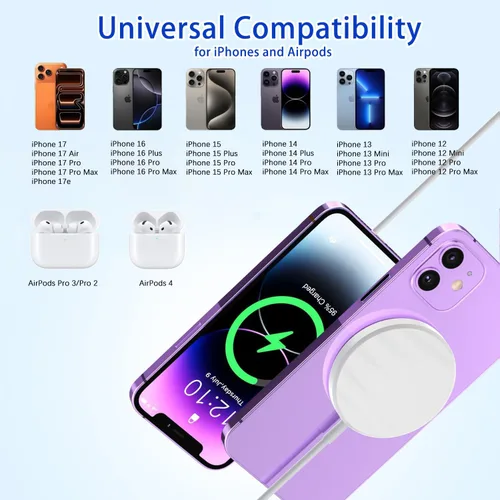 Miniatura 4 de [Certificado MFi de Apple] Cargador magnético para iPhone 17,15 W, almohadilla de carga magnética inalámbrica Apple rápida, cargador MagSafe