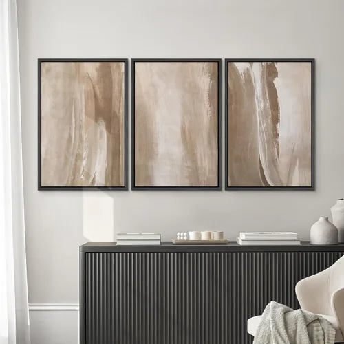 Miniatura 69 de SIGNWIN Lienzo enmarcado para pared, arte con pinceladas de flujo neutro en tonos beige abstractos, ilustraciones, arte moderno, decorativo
