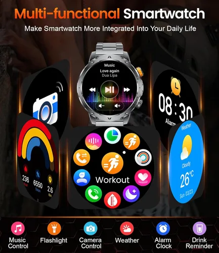 Miniatura 9 de LIGE Relojes inteligentes militares para hombres (3 bandas), batería de 1000 mAh, reloj inteligente de pantalla grande HD de 1.7 pulgadas