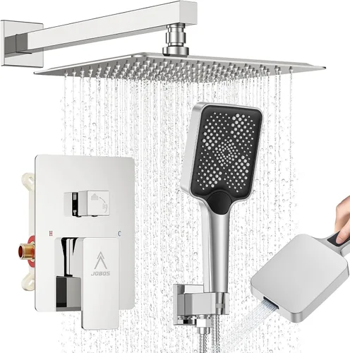 Miniatura 9 de Sistema de Ducha Moderno de Lluvia de Latón Juego de Grifería con Válvula y Desviador Mezclador de Ducha con Ducha de Mano de Alta Presión Regadera
