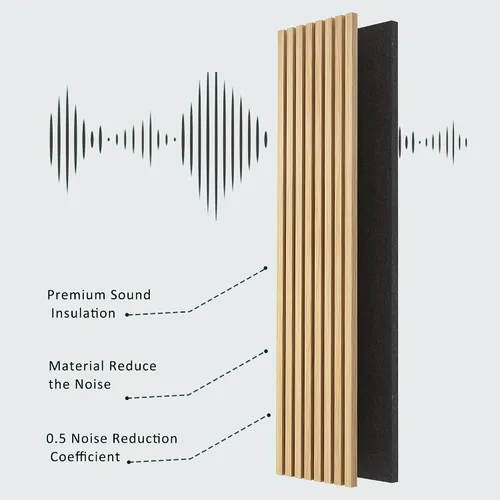 Miniatura 3 de ROOMTEC Paquete de 2 paneles acústicos de pared de madera maciza, paneles de pared insonorizados de 94.49 x 12.6 pulgadas, paneles de pared de Roble