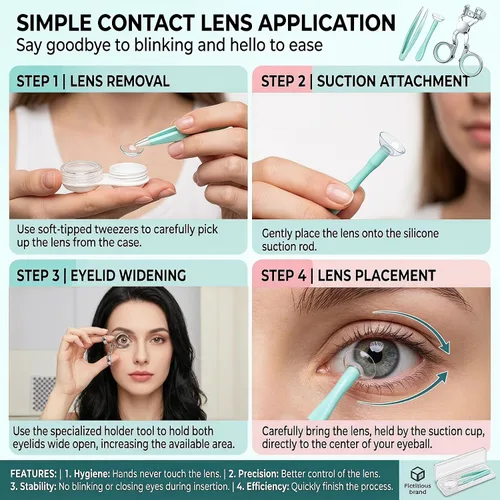 Miniatura 2 de Kit de ayuda portátil para lentes de contacto para principiantes con herramienta aplicadora y herramienta removedor de contacto para contactos