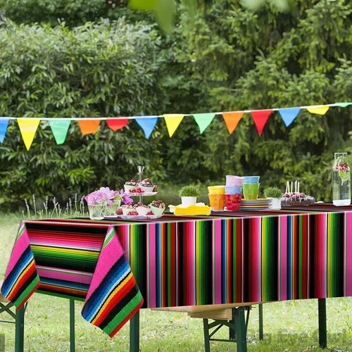 Miniatura 9 de Mantel de plástico desechable para fiesta mexicana, 2 piezas, para decoración de fiesta de cumpleaños, mantel de mesa de México, suministros