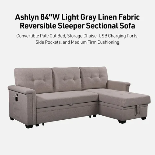 Miniatura 4 de Lilola Home - Sofá cama modular reversible de lino gris claro con diván de almacenamiento