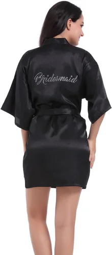 Miniatura 33 de Bata de boda para mujer, para novia, dama de honor, corta, de satén, kimono, batas de seda para prepararse, fiesta nupcial
