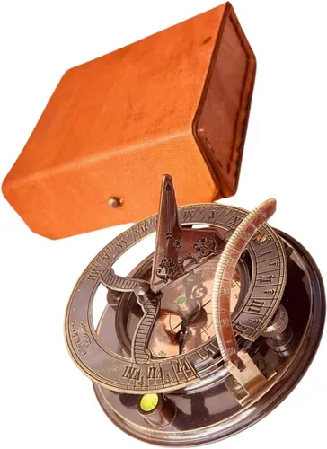 Miniatura 5 de Brújula de reloj de sol de aniversario de latón cobre reloj de sol náutico vintage bronce 7th 8th boda cuero caso (reloj de sol clásico 3.5 pulgadas)