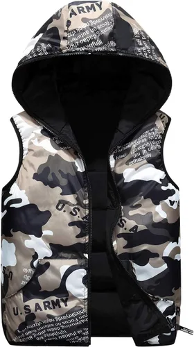 Miniatura 2 de Happy Cherry Chaleco con capucha de invierno para niños, chaleco reversible de camuflaje acolchado, chaqueta de 3-12 años