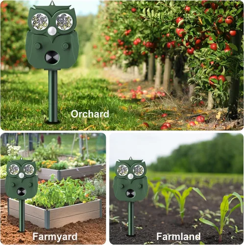 Miniatura 4 de Repelente de animales para exteriores, alimentado por energía solar, ultrasónico, ciervo, ardilla, conejo, roedor, disuasorio de perros, repelente