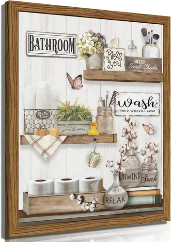 Miniatura 17 de Decoración de Pared de Baño de Granja, Lienzo de Algodón Rústico Enmarcado, Pintura de Decoración de Pared, Carteles Modernos de Arte de País