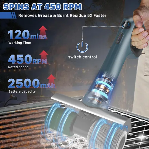 Miniatura 3 de Hillyfe Cepillo de parrilla para exterior, cepillo de parrilla recargable inalámbrico con 3 cabezales de cepillo, cepillos de limpieza eléctricos