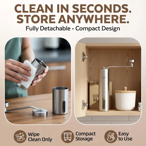 Miniatura 6 de ZaksCoffee - Molinillo de café manual con núcleo de acero inoxidable, molinillo de café de mano con 11 ajustes ajustables, mango y perilla