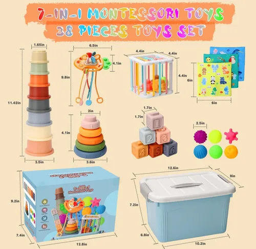 Miniatura 6 de Juguetes para bebés de 6 a 12 meses, juguete Montessori 7 en 1 para niños de 6-9-12-18 meses con juguete de cuerda de tirar, juguetes sensoriales