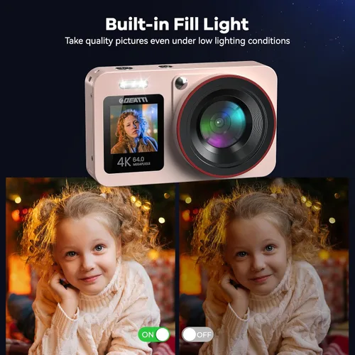 Miniatura 8 de Cámara digital FHD 4K con pantalla dual de 64 GB, tarjeta SD de 64 GB, 2 baterías, zoom 18X, cámara recargable portátil antivibración para niños