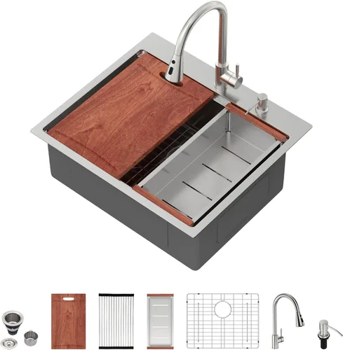 Miniatura 64 de Fregadero de cocina para exteriores, 21 x 20 pulgadas, fregadero de barra para exteriores, fregaderos de cocina de acero inoxidable de montaje