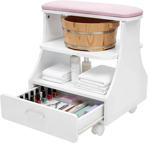 Miniatura 11 de Carrito de baño de pies de pedicura con ruedas, soporte de manicura, carrito portátil de esteticista para salón de belleza o spa de tecnología