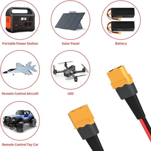 Miniatura 7 de ELFCULB 12AWG 20FT Cable de Extensión XT60 2 6 10 20 35 50 75 100FT Conector XT60 Hembra a Macho para Batería RC Estación de Energía Portátil Panel