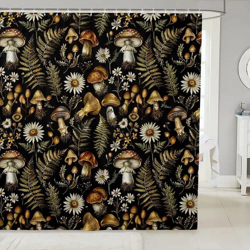 Miniatura 50 de Castle Fairy Cortinas de ducha con hojas de ginkgo, cortina de baño botánica de naturaleza verde, tela de plantas de acuarela, juego de decoración