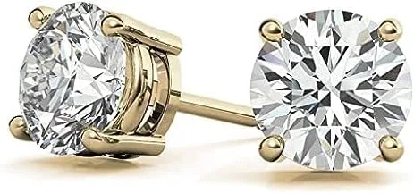 Miniatura 4 de IGI - Aretes redondos de 4 puntas con certificación IGI en oro amarillo blanco de 14 k para mujer (color F-G, claridad VS1-VS2)